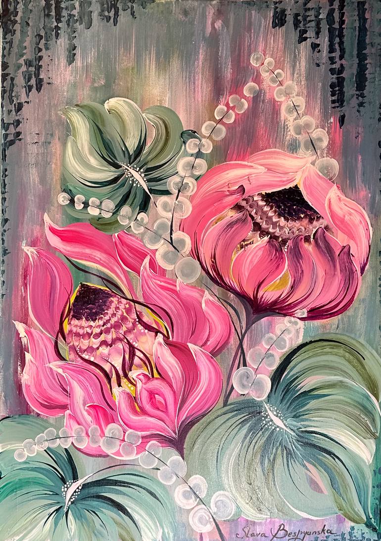 Original Abstract Botanic Painting by Yaroslava Bespyanska