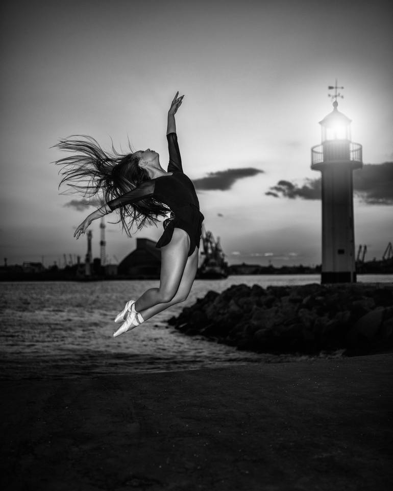 The Ballerina And The Lighthouse BW - Print