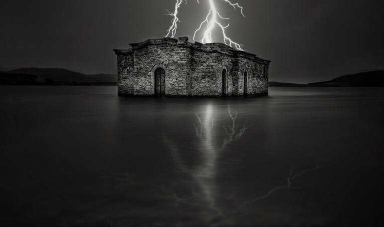 The submerged Church at lightning - Print