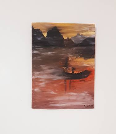 Sunset in the river original painting made by Nouhaila Sidik thumb