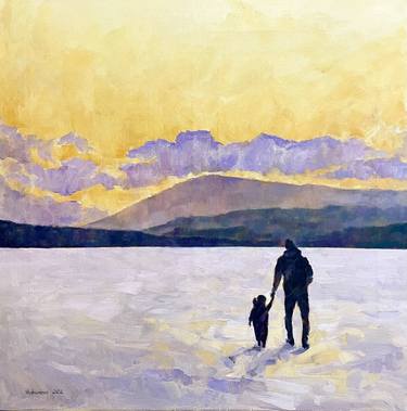 On the way. Oil painting with dad and son thumb