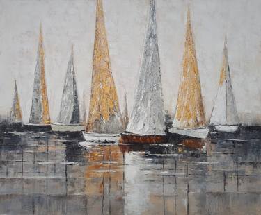 Print of Cubism Sailboat Paintings by Mar Art