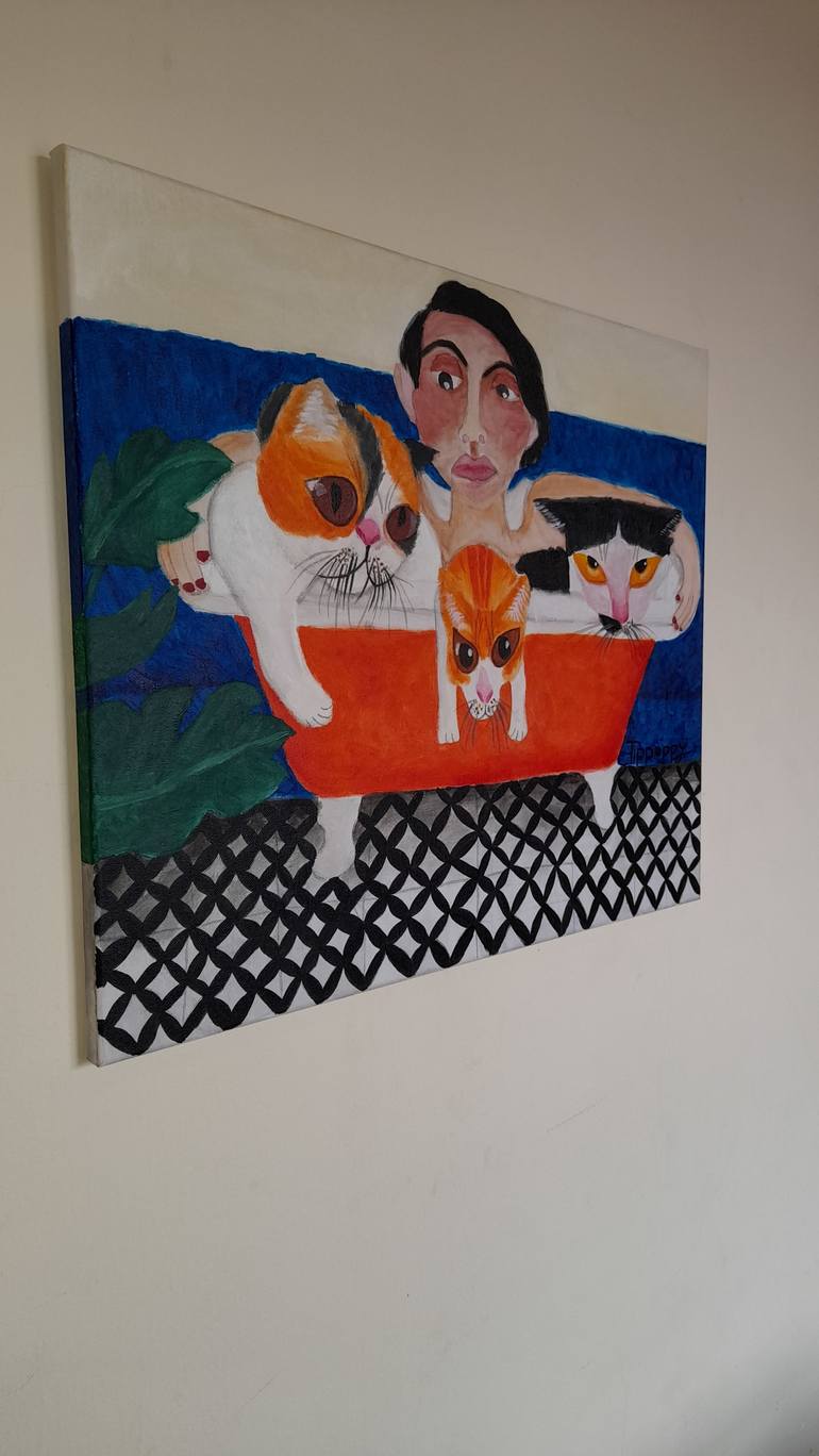 Original Fine Art Cats Painting by Tippawan Jumpankern