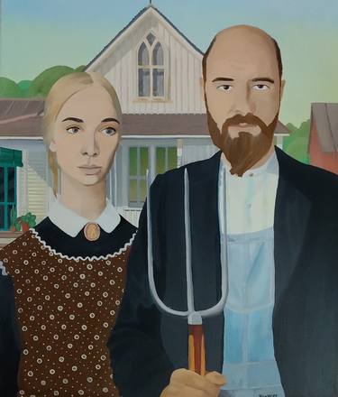 HUSBAND AND WIFE. AMERICAN GOTHIC thumb