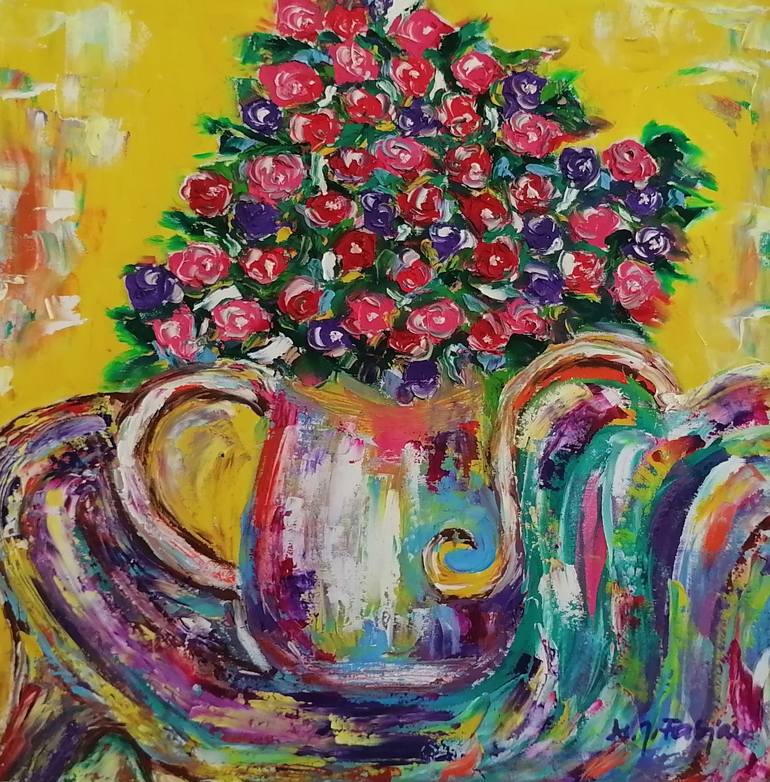 Happy Bouquet Painting by Jozica Fabjan | Saatchi Art