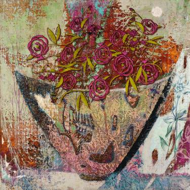 Original Abstract Expressionism Floral Mixed Media by Mary Ness