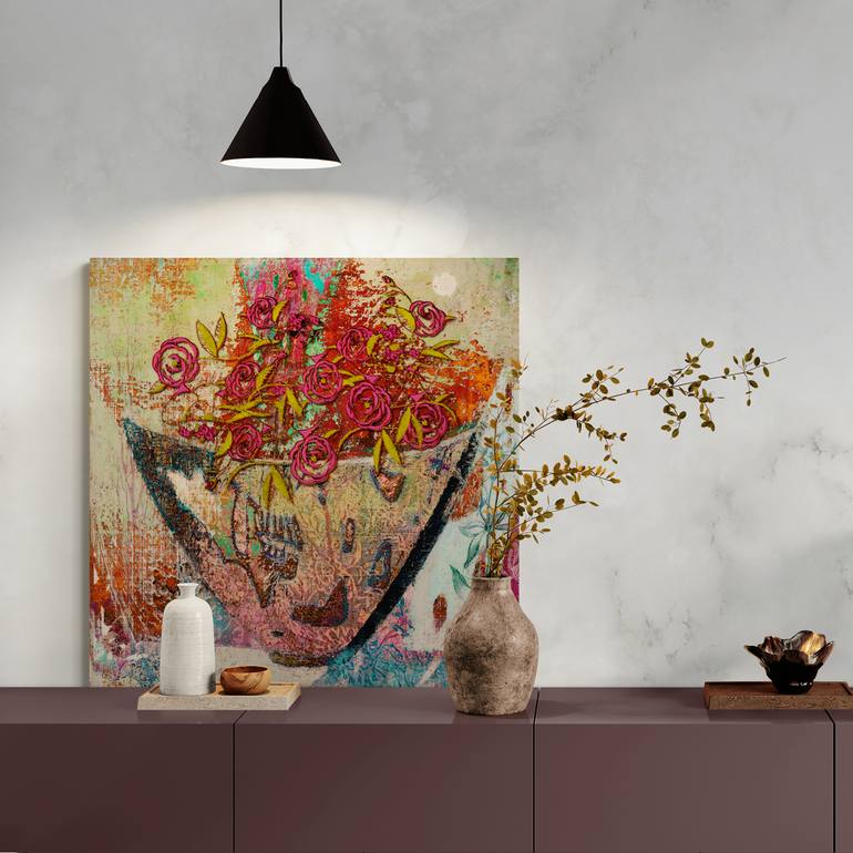 Original Abstract Expressionism Floral Mixed Media by Mary Ness