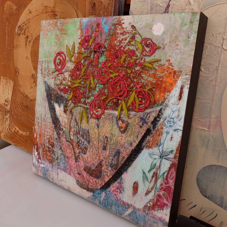 Original Abstract Expressionism Floral Mixed Media by Mary Ness