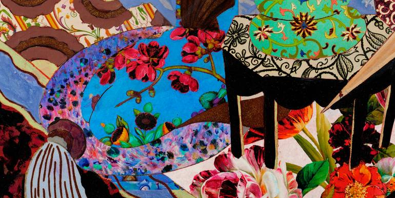 Original Art Deco Floral Mixed Media by Mary Ness