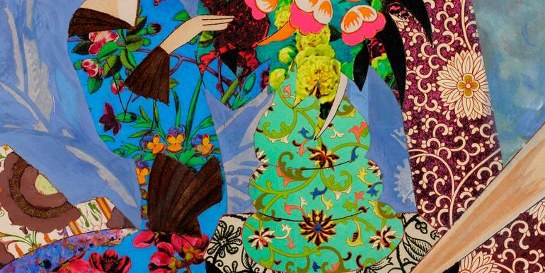 Original Art Deco Floral Mixed Media by Mary Ness