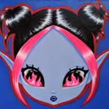 STRANGE CREATURE №4 - original acrylic painting, pop surreal, big eyes, small artwork, cute girl, colorful home decor, blue and pink wall art by Maretta Elsalieva