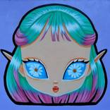 STRANGE CREATURE №6 - original acrylic painting, pop surreal, big eyes, small artwork, bright, sweet, cute girl, colorful home decor, purple wall art by Maretta Elsalieva