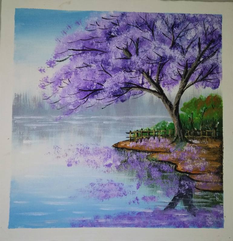 Jacaranda Tree Beside The River By Acrylic Painting Painting By Abdullah Al Imran Saatchi Art