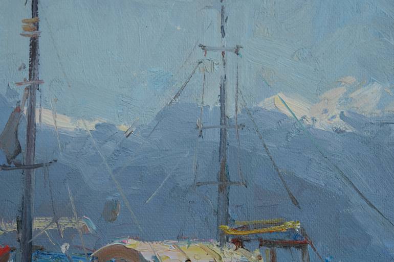 Original Impressionism Boat Painting by Taalay Musurmankulov