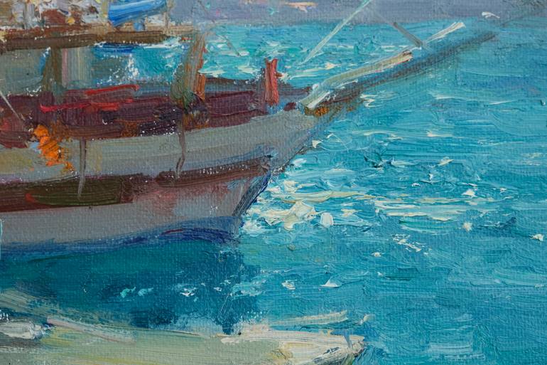 Original Impressionism Boat Painting by Taalay Musurmankulov