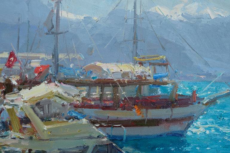 Original Impressionism Boat Painting by Taalay Musurmankulov