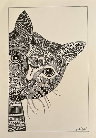 Original Cats Drawing by Chandhini Chandersekar