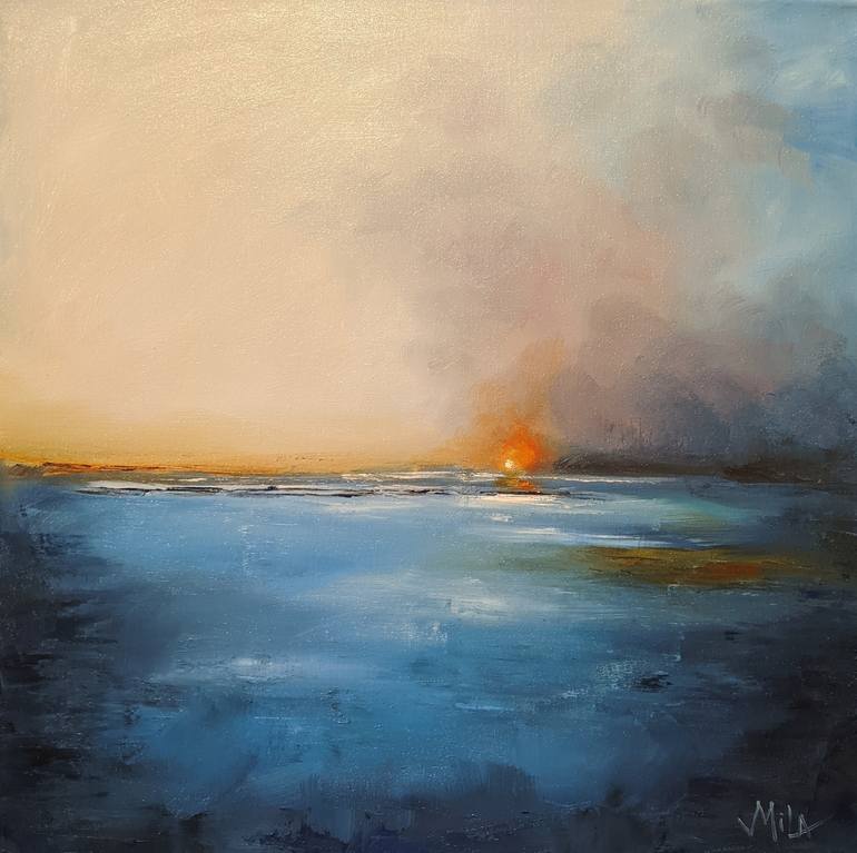 Sea sunset Original abstract oil painting Sunset seaskape Modern