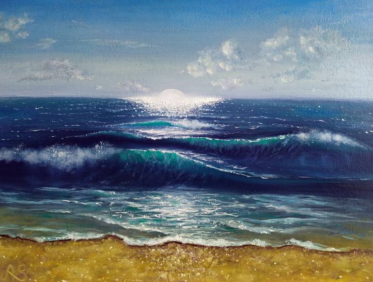 Sea Oil Painting «The boundless sea.». Ocean oil painting on canvas ...