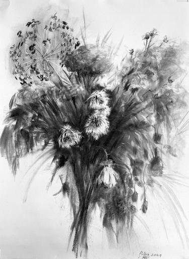 Original Expressionism Floral Drawings by Polina Akh