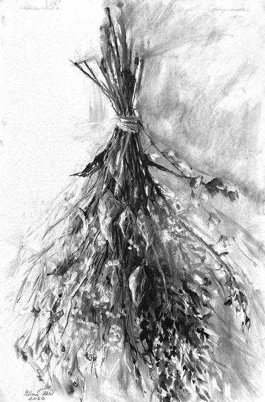 Original Expressionism Floral Drawings by Polina Akh