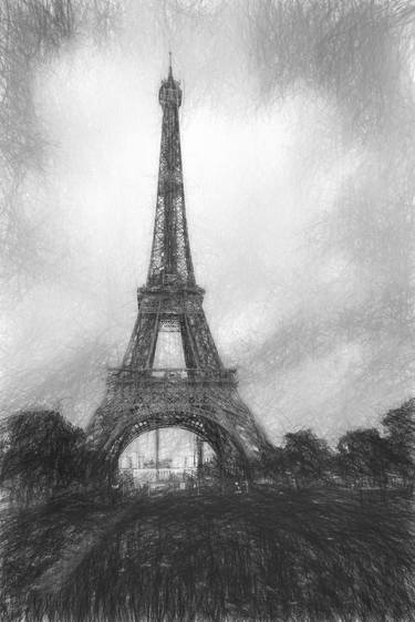 Eiffel Tower Paris city black and white thumb