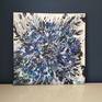 'Blue Cornflower Burst' painting by Judy Century shown against a navy wall