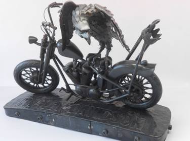 Steel (metal) on-table sculpture "Eagle on Harley-Davidson" (2014) by Igor Verlin from Russia thumb