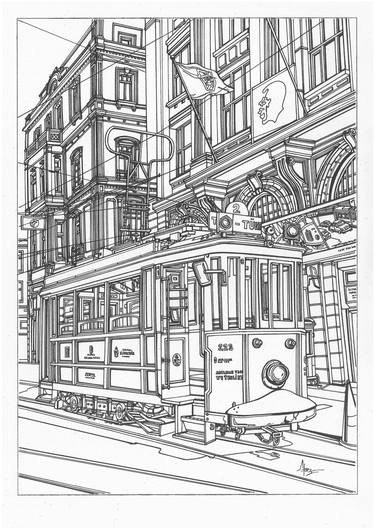 Original Black & White Architecture Drawing by Lera Ryazanceva