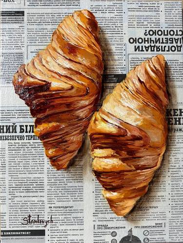 Saatchi Art Artist Juli Stankevych; Paintings, “Croissants on Newspaper” #art