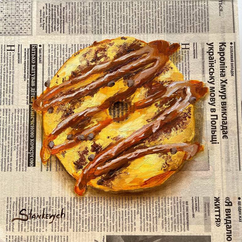 Donut painting Donut art Donut wall art Newspaper outlet art Dessert painting Food painting by Julia Stankevych