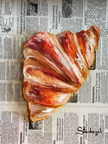 "Croissant" Original Oil Painting Kitchen Wall Decor Dictionary Art Paris French Food thumb