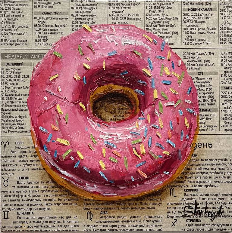 Pink Donut Painting by Juli Stankevych Saatchi Art