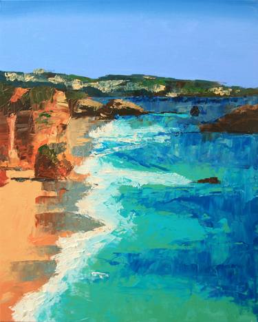 "Coast 01" 40x50 original colorful oil painting, turquose sea, maldives, beige sand, artimpulse thumb