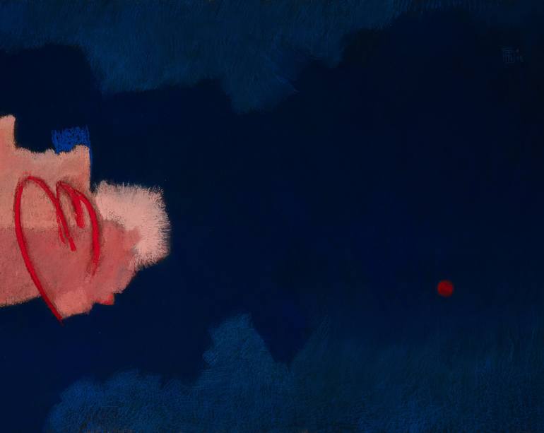 Original Abstract Painting by Pierre Meurice | Abstract Art on Paper | Abstraction Dark Blue and Pink