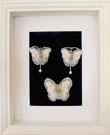 White-blue Butterfly, Brooch and Earrings. - Limited Edition of 1 Artwork thumb