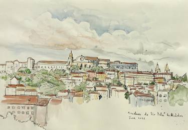 Alcantara miradouro in Lisbon urban sketch by Tatiana Vovchek thumb