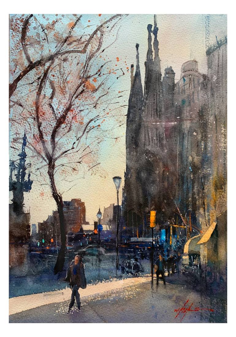 Avinguda de Gaudí, Barcelona Painting by Will Elliston | Saatchi Art