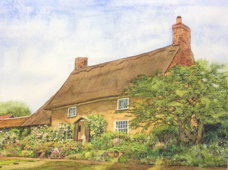 Thatched Cottage, Holywell, Cambridgeshire, England Painting by John ...