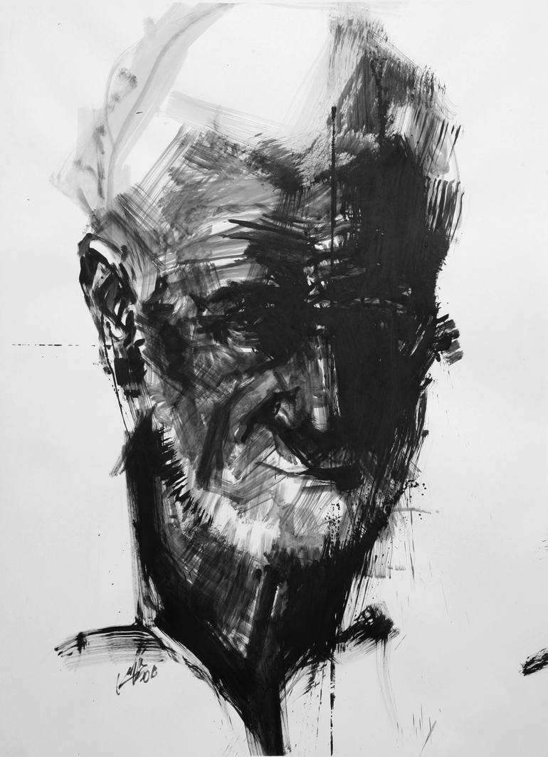 Original People Drawing by Khalid Khan - Kaay | Portraiture Art on Paper | An Old Man #2
