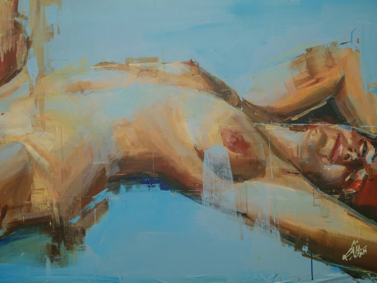 Original Figurative Nude Painting by Khalid Khan - KAAY