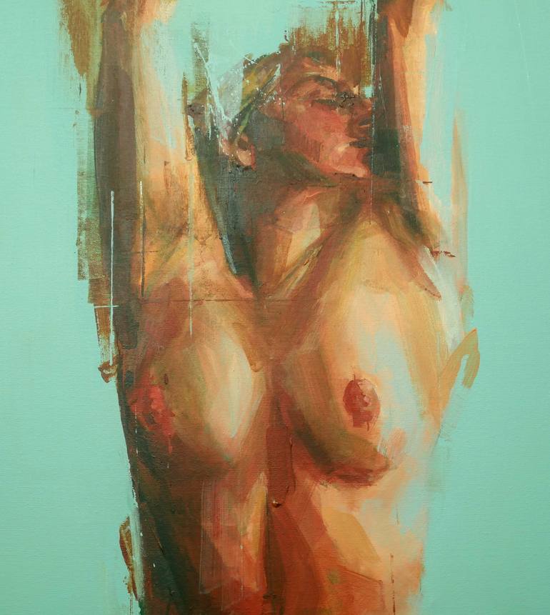 Original Figurative Nude Painting by Khalid Khan - KAAY