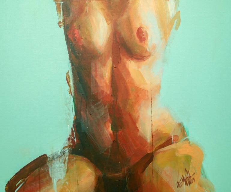 Original Figurative Nude Painting by Khalid Khan - KAAY