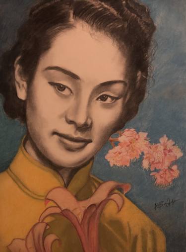 Asian woman with flowers thumb