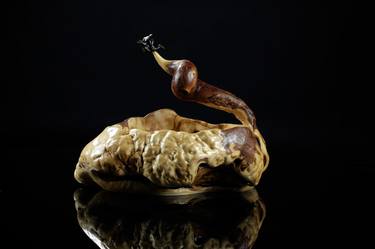 BIRCH WOOD BOWL with Brass Dolphins Statuette thumb