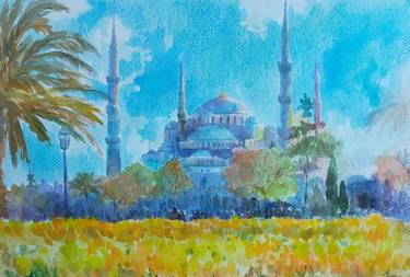 Blue Mosque in Istanbul watercolor painting on paper thumb