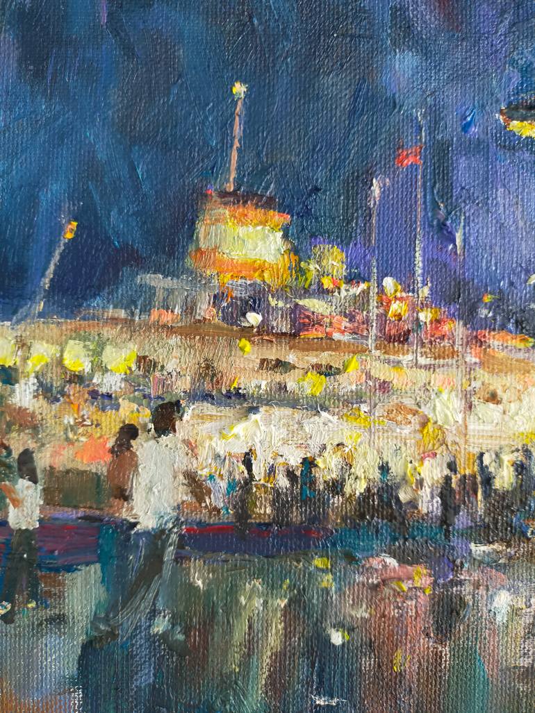 Night landscape in oil,Kadikoy in Istanbul,Plein air painting Painting ...