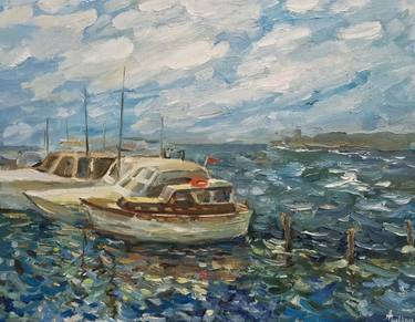 Sailboat in the sea original oil painting,Landscape wall art thumb
