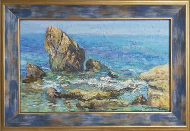 Rocky coast plein air oil painting,Impressionistic landscape thumb