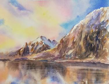 Snowy mountains,Watercolor painting,Landscape painting thumb